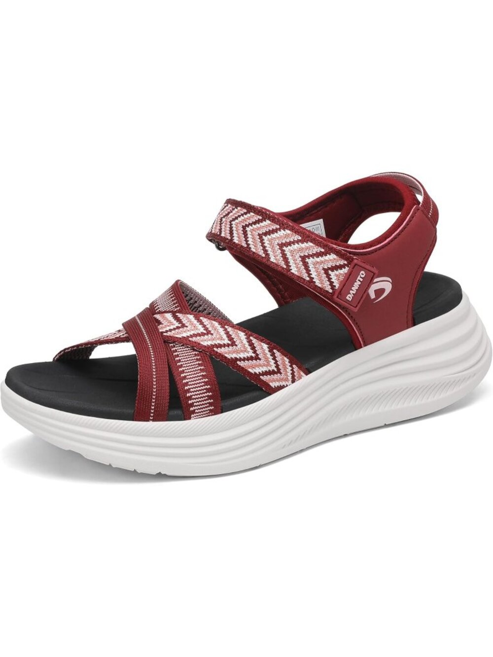 Women's Red Comfortable Walking Sandals with Arch Support Elastic Strap